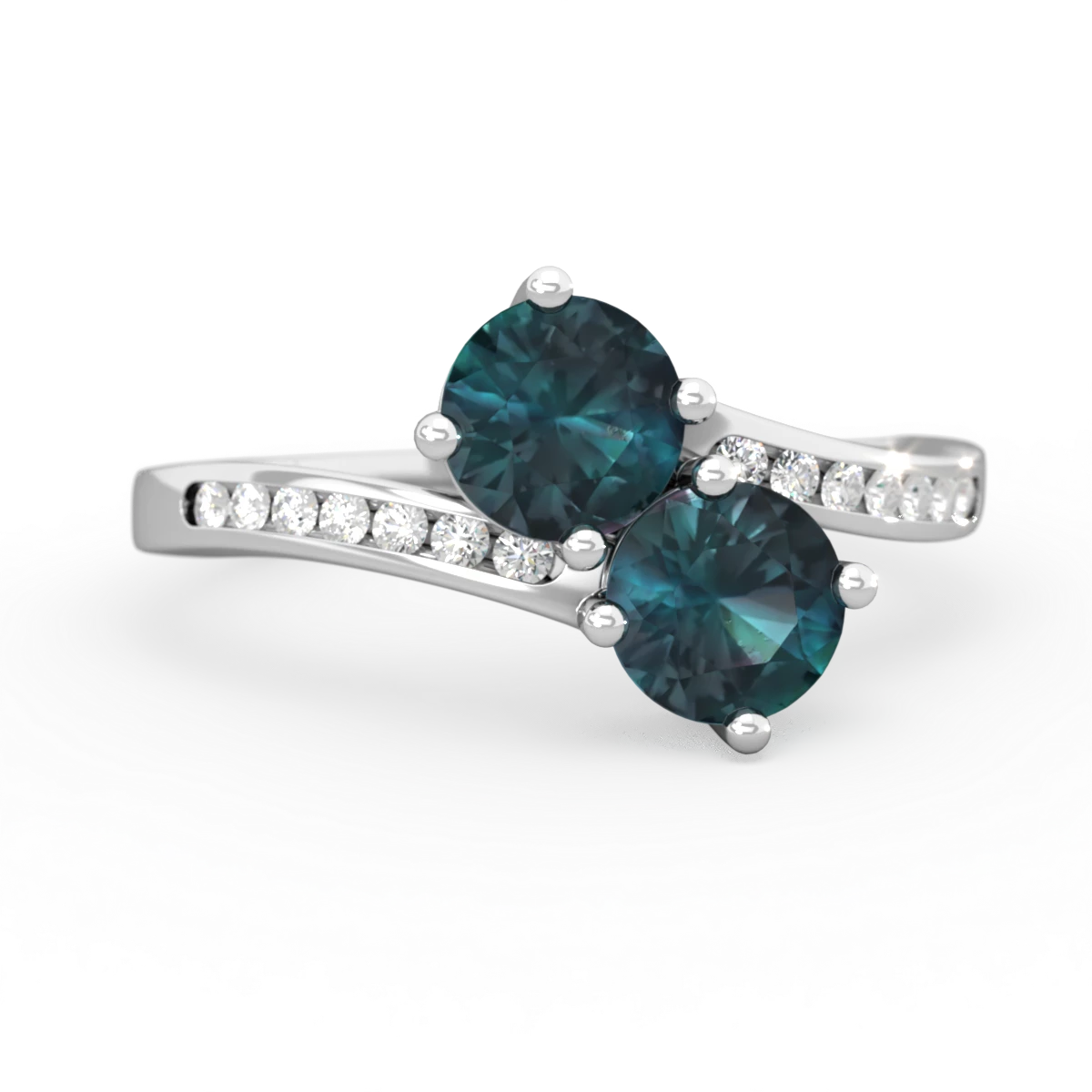 Alexandrite Channel Set Two Stone 14K White Gold ring R5303