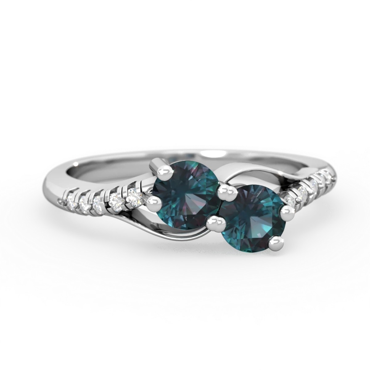 Alexandrite Infinity Pave Two Stone 14K White Gold ring R5285