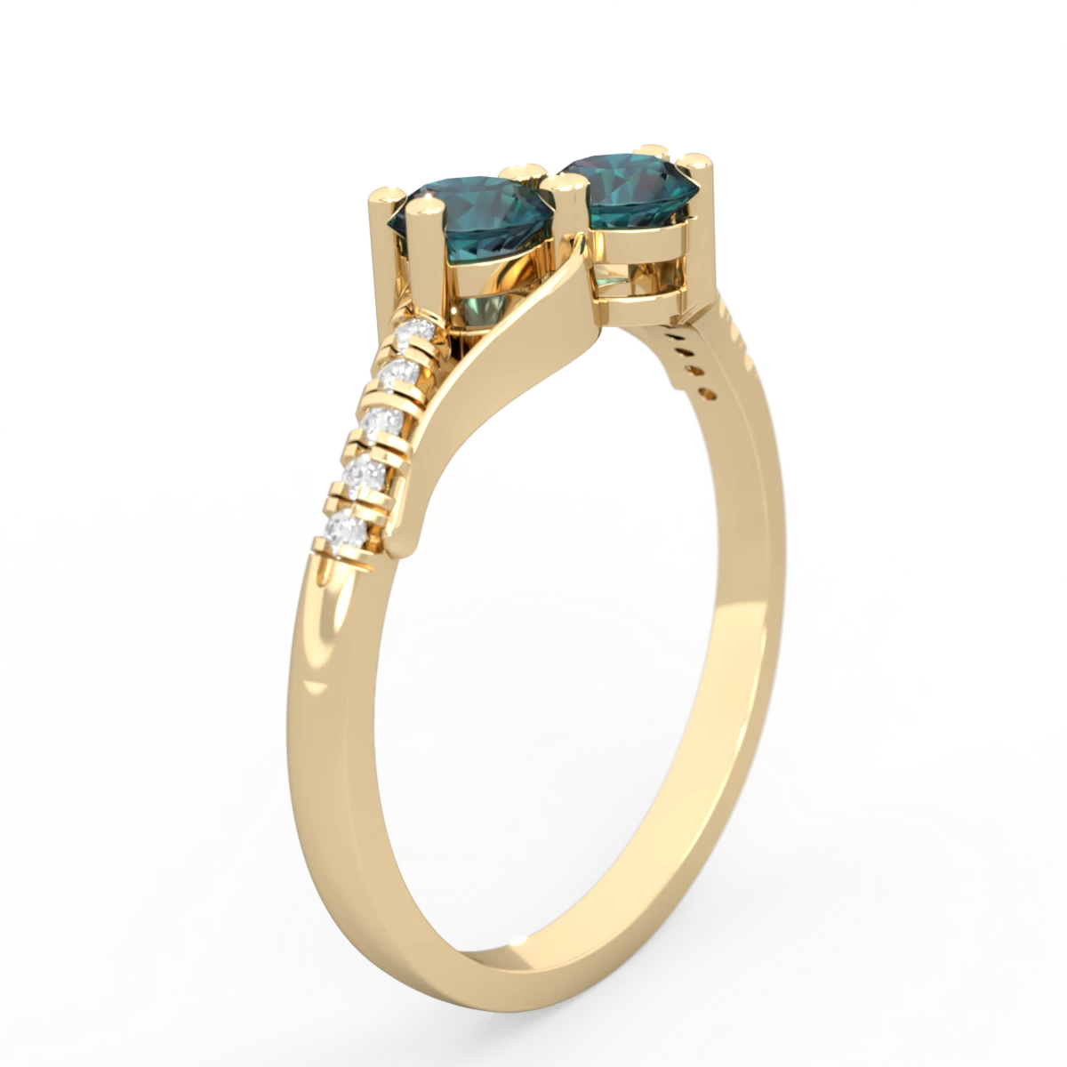 Alexandrite Infinity Pave Two Stone 14K Yellow Gold ring R5285
