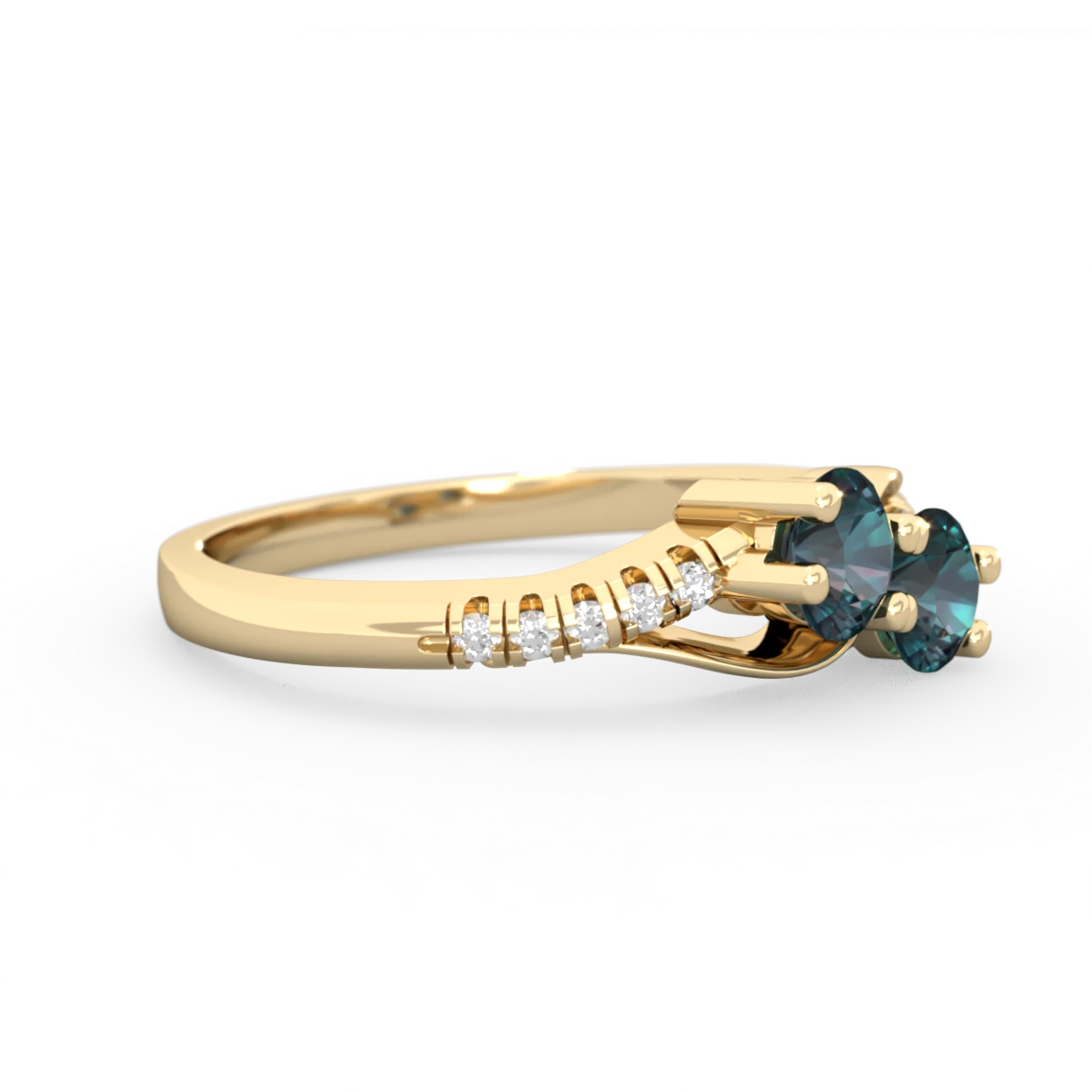 Alexandrite Infinity Pave Two Stone 14K Yellow Gold ring R5285