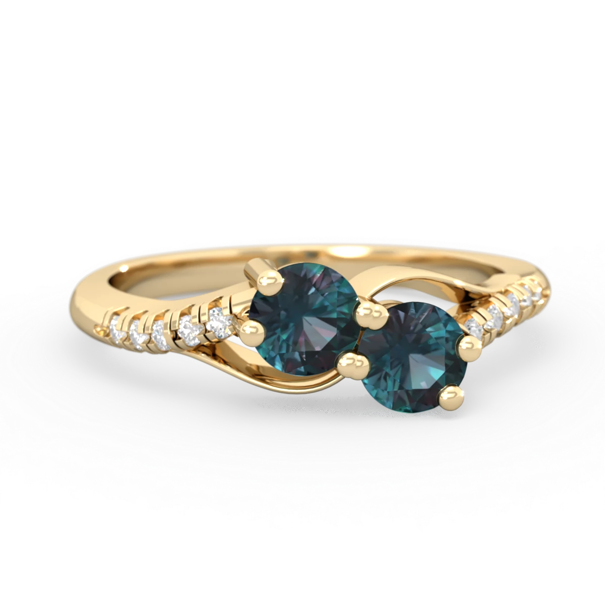 Alexandrite Infinity Pave Two Stone 14K Yellow Gold ring R5285