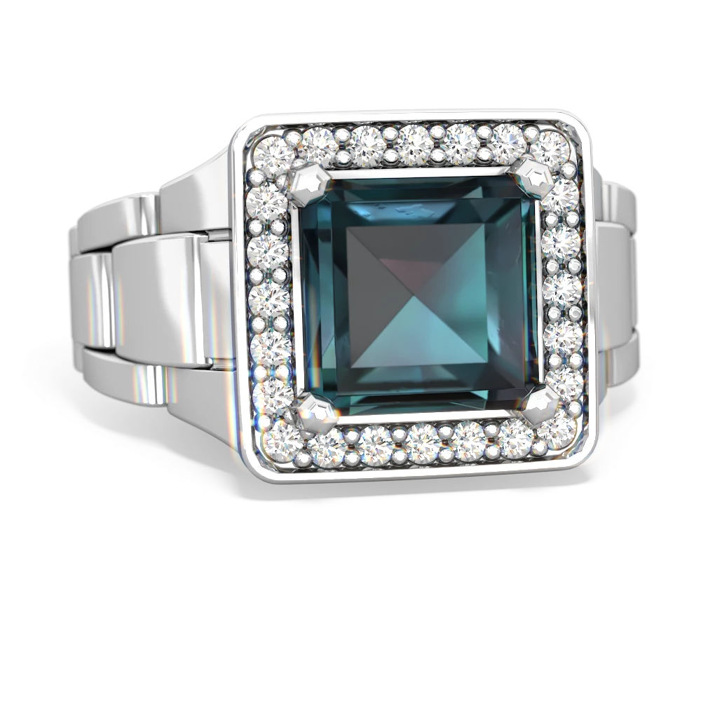 Alexandrite Men's Watch 14K White Gold ring R0510