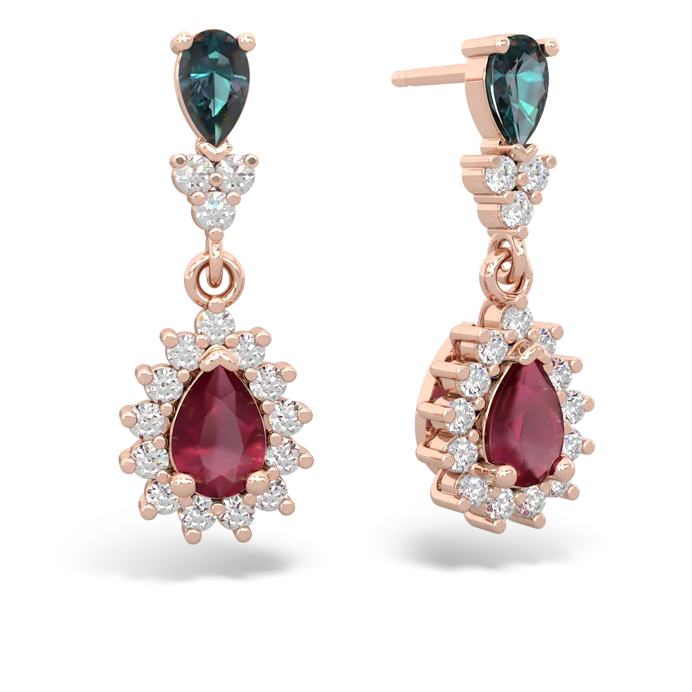 Alexandrite Halo Pear Dangle 14K Rose Gold earrings E1882