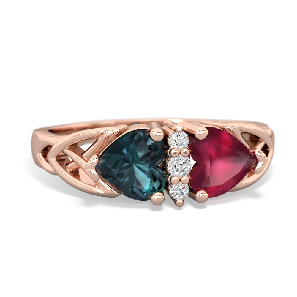 Alexandrite Celtic Knot Double Heart 14K Rose Gold ring R5040