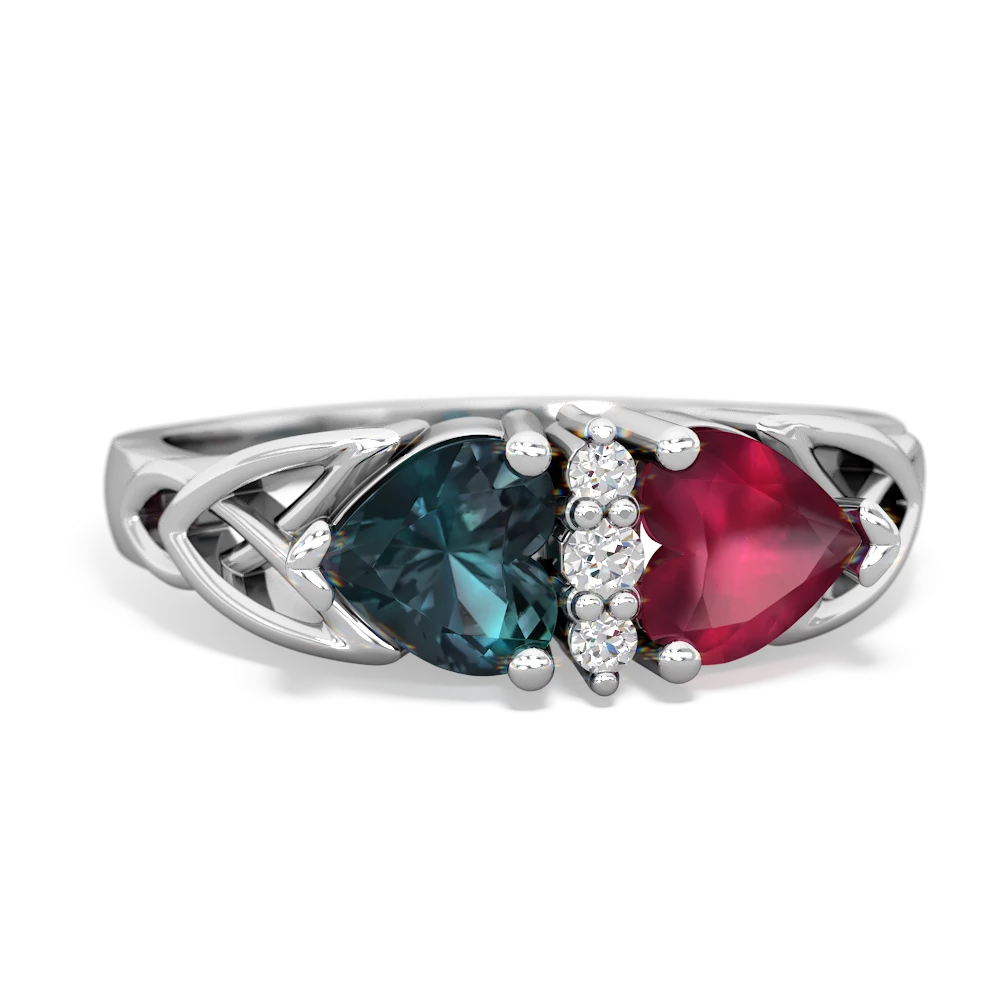 Alexandrite Celtic Knot Double Heart 14K White Gold ring R5040