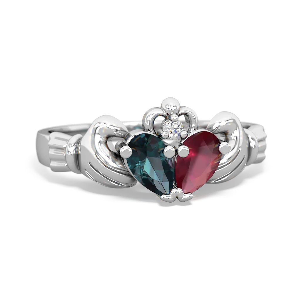 Alexandrite 'Our Heart' Claddagh 14K White Gold ring R2388