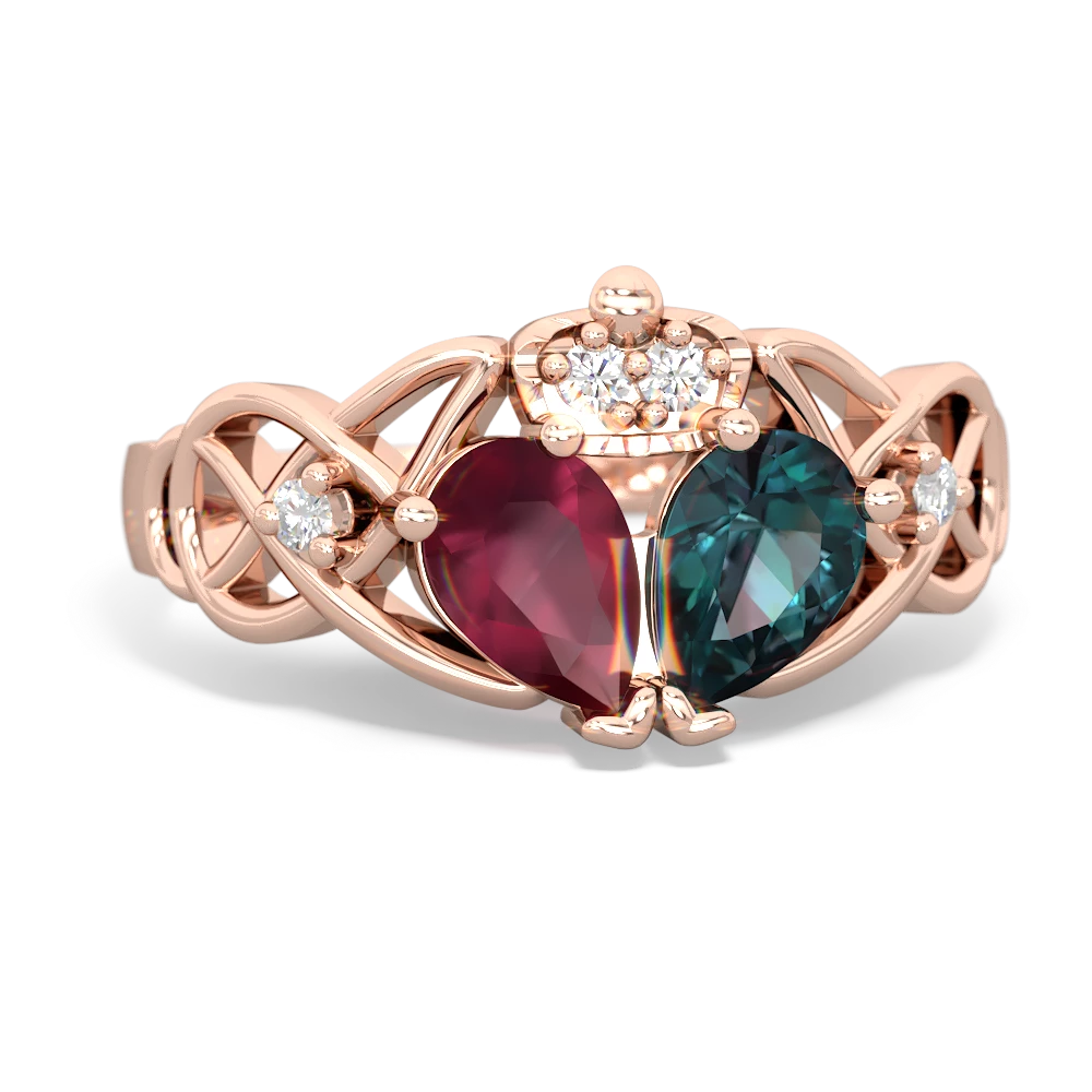 Alexandrite 'One Heart' Celtic Knot Claddagh 14K Rose Gold ring R5322