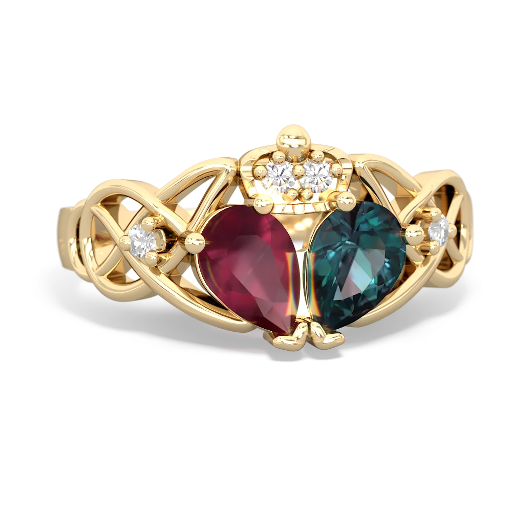 Alexandrite 'One Heart' Celtic Knot Claddagh 14K Yellow Gold ring R5322