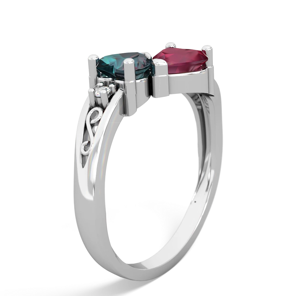 Alexandrite Snuggling Hearts 14K White Gold ring R2178