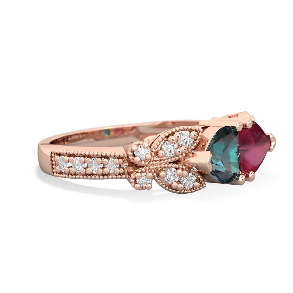 Alexandrite Diamond Butterflies 14K Rose Gold ring R5601