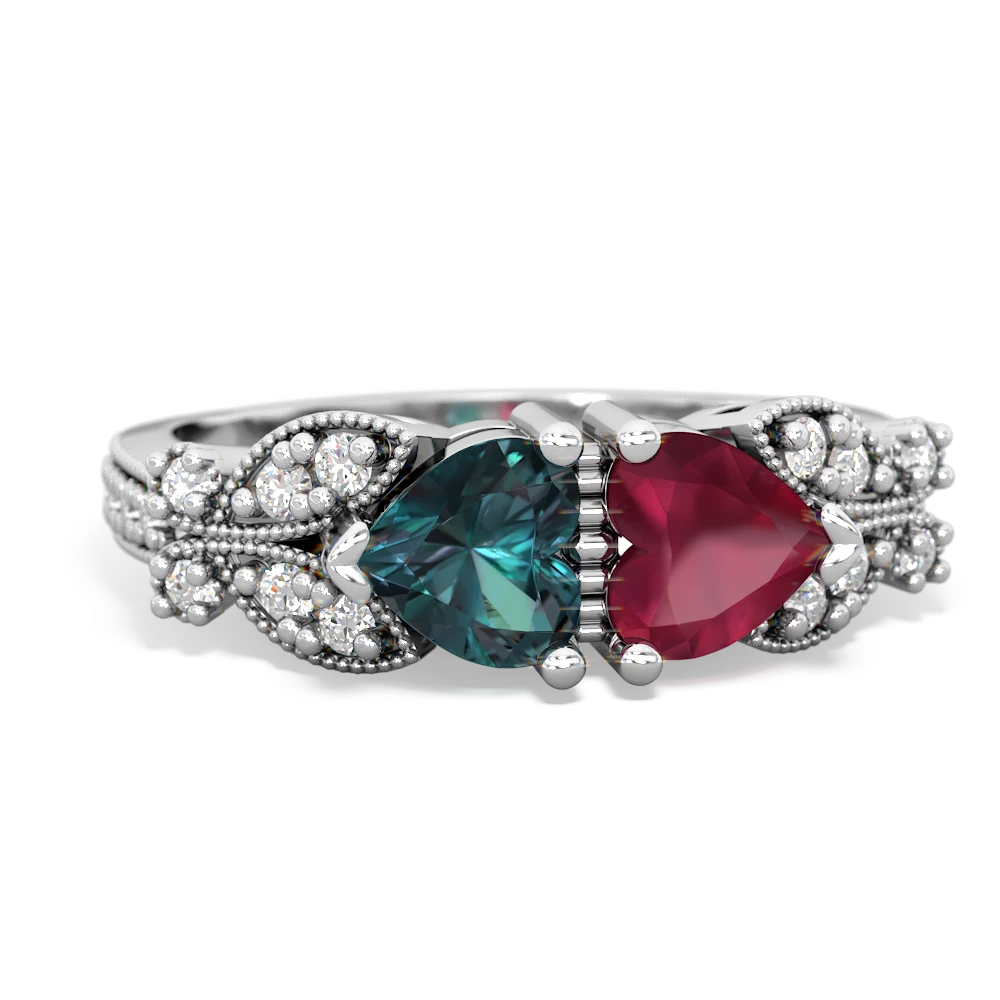 Alexandrite Diamond Butterflies 14K White Gold ring R5601