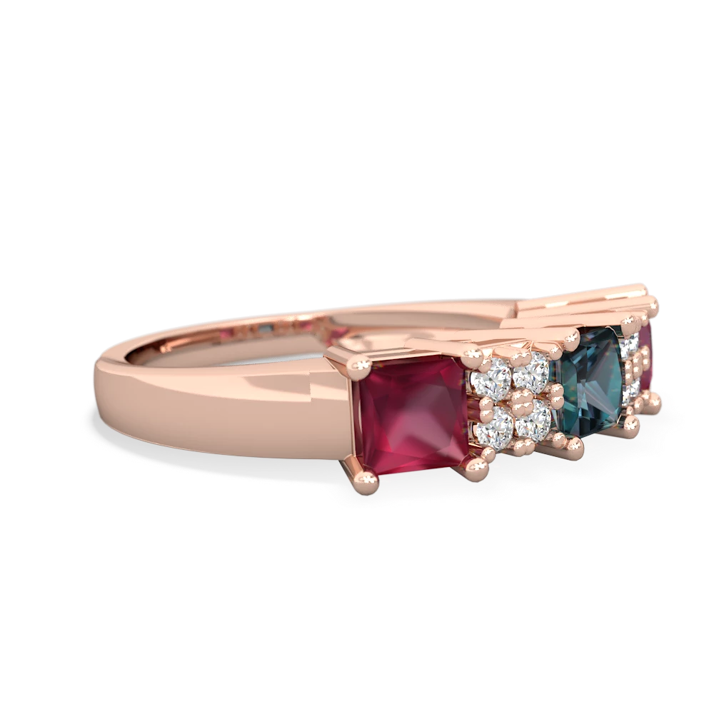 Alexandrite Three Stone Diamond Cluster 14K Rose Gold ring R2592