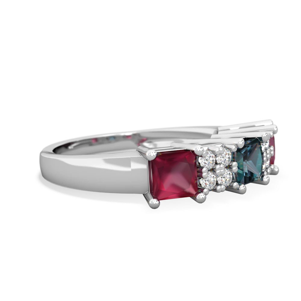 Alexandrite Three Stone Diamond Cluster 14K White Gold ring R2592