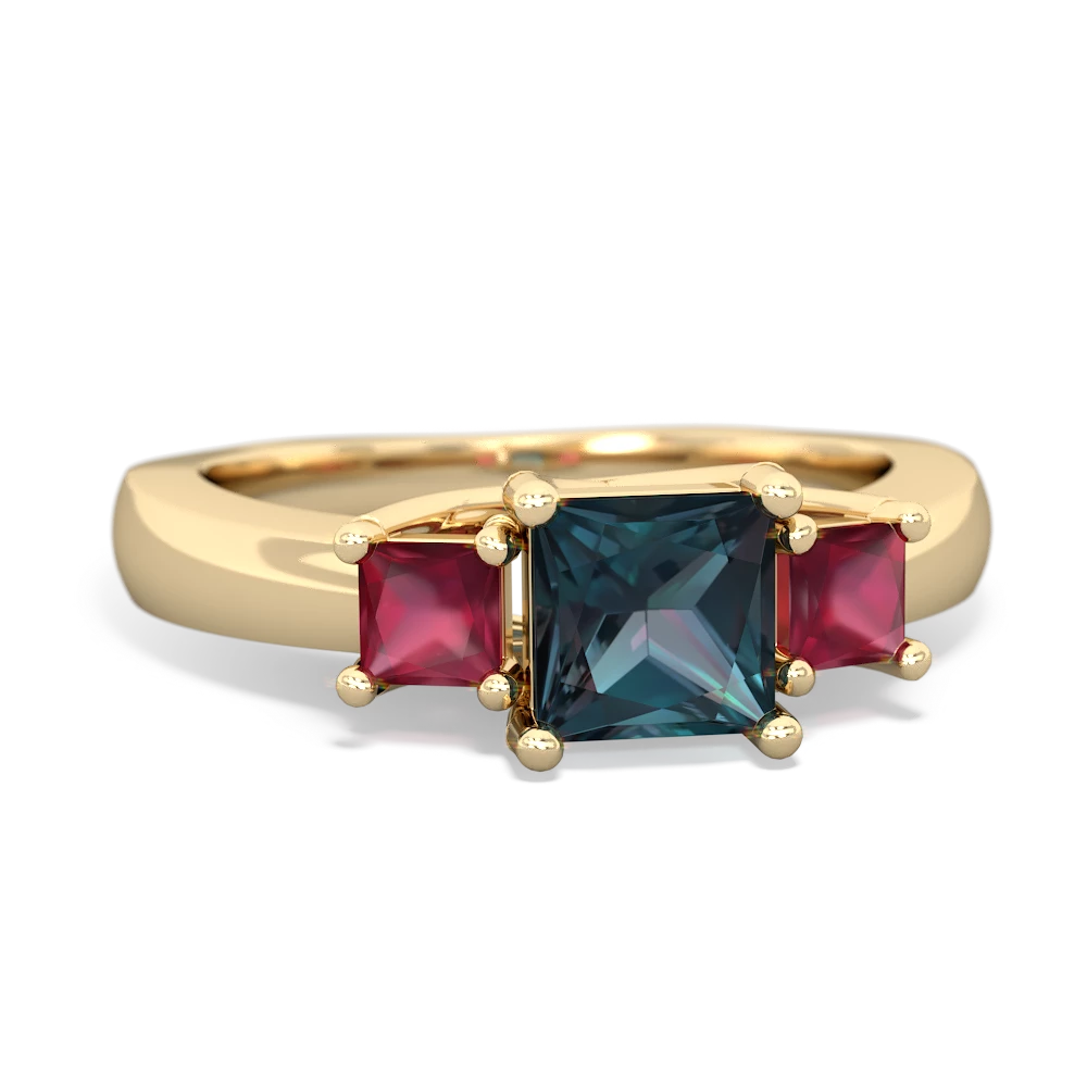 Alexandrite Three Stone Trellis 14K Yellow Gold ring R4015