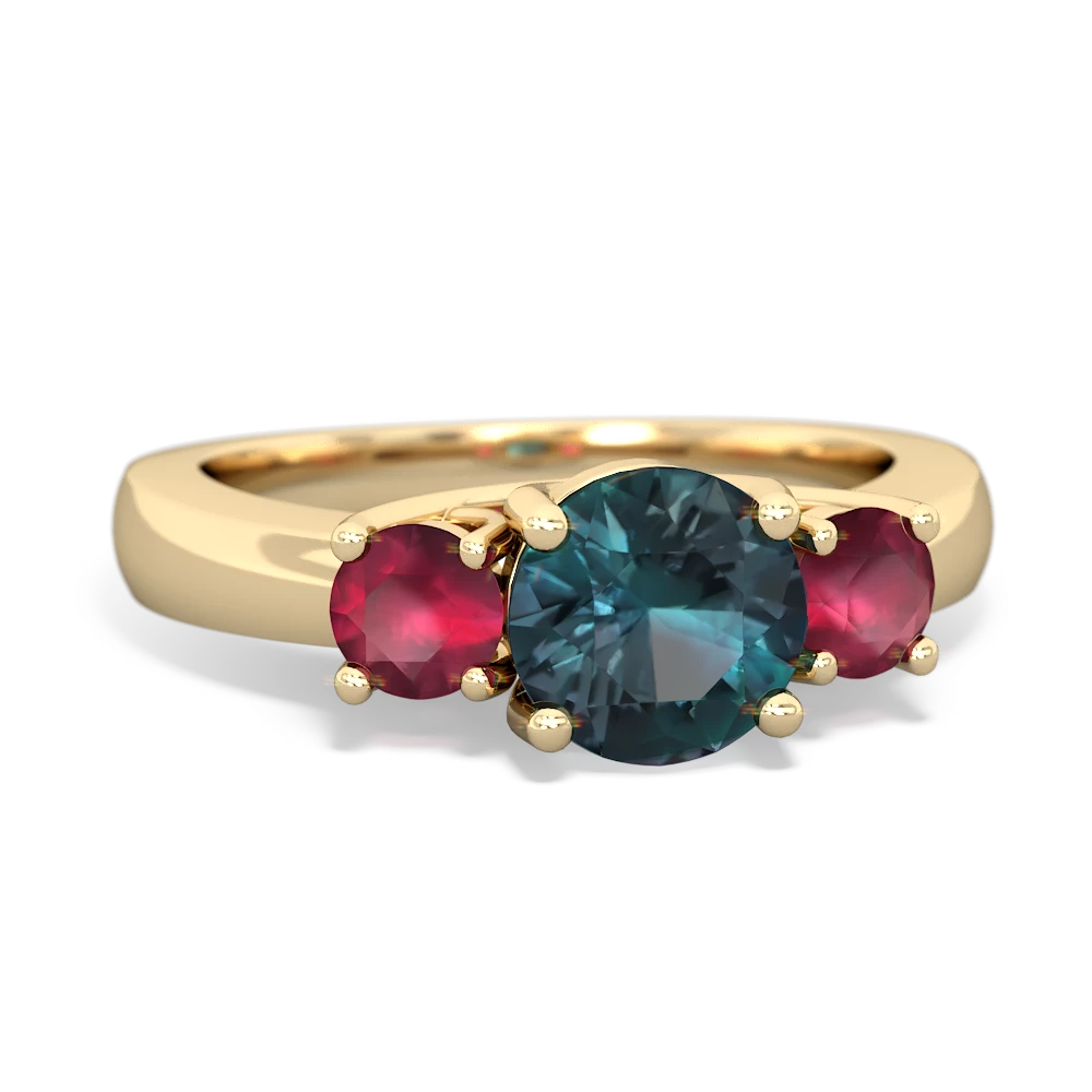 Alexandrite Three Stone Round Trellis 14K Yellow Gold ring R4018