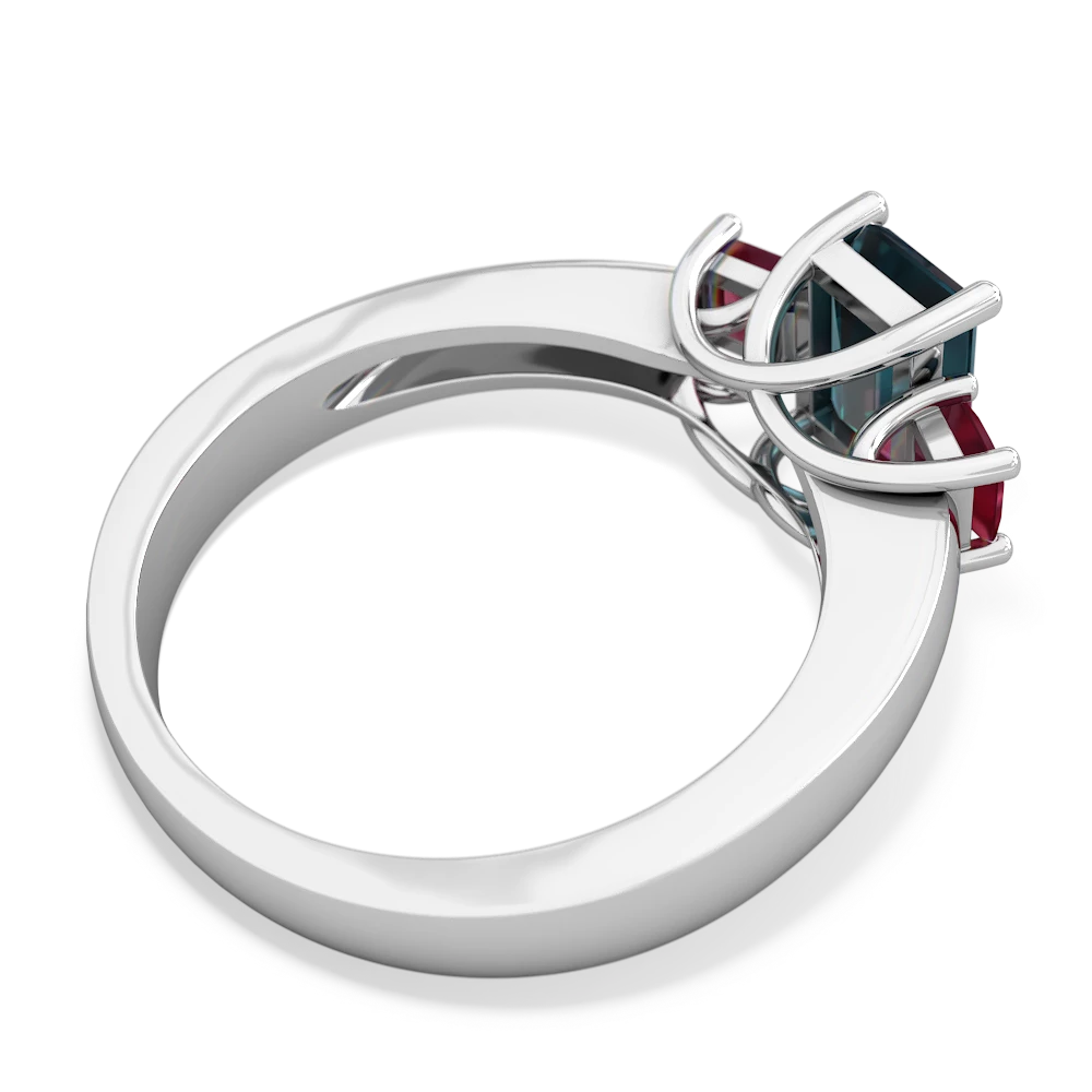 Alexandrite Three Stone Emerald-Cut Trellis 14K White Gold ring R4021