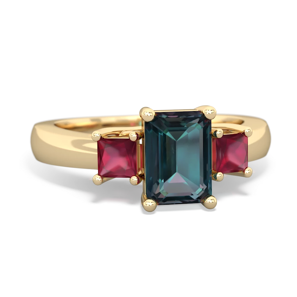 Alexandrite Three Stone Emerald-Cut Trellis 14K Yellow Gold ring R4021