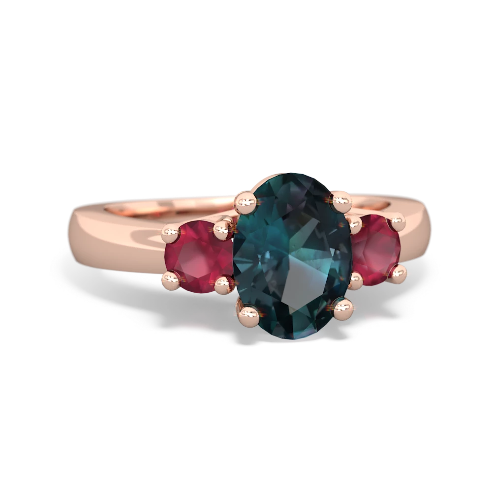 Alexandrite Three Stone Oval Trellis 14K Rose Gold ring R4024