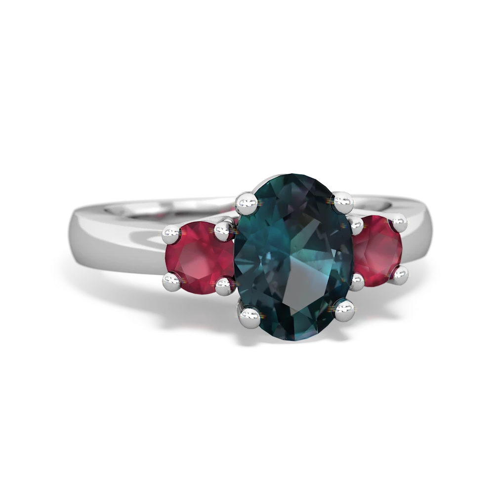 Alexandrite Three Stone Oval Trellis 14K White Gold ring R4024