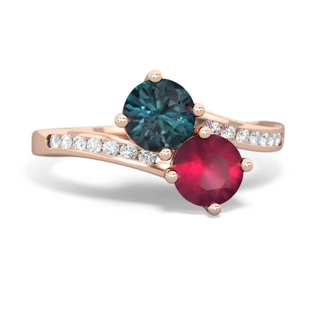 Alexandrite Channel Set Two Stone 14K Rose Gold ring R5303