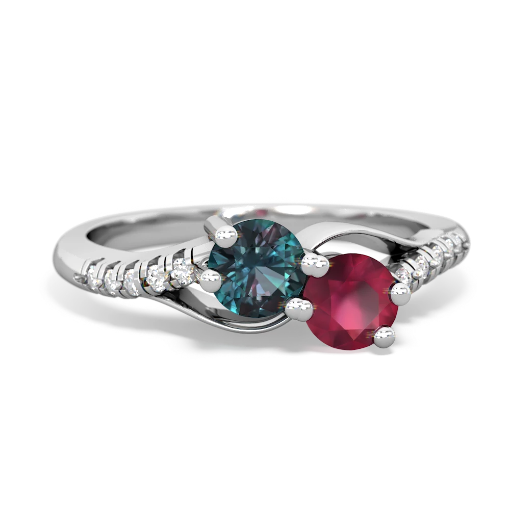 Alexandrite Infinity Pave Two Stone 14K White Gold ring R5285