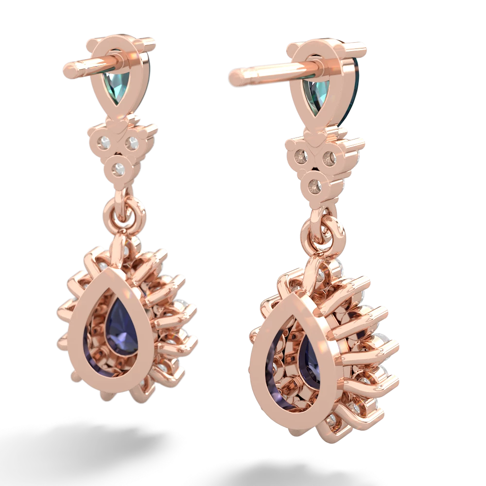 Alexandrite Halo Pear Dangle 14K Rose Gold earrings E1882