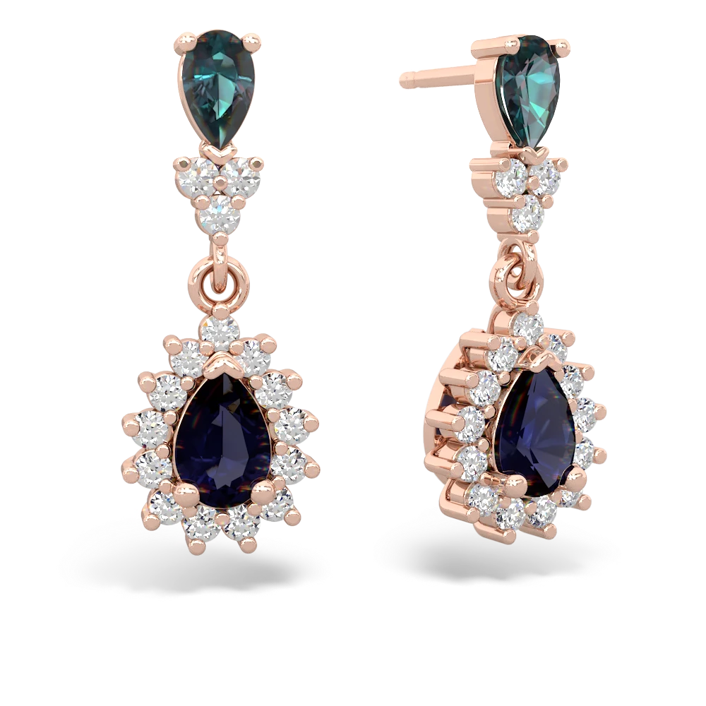 Alexandrite Halo Pear Dangle 14K Rose Gold earrings E1882