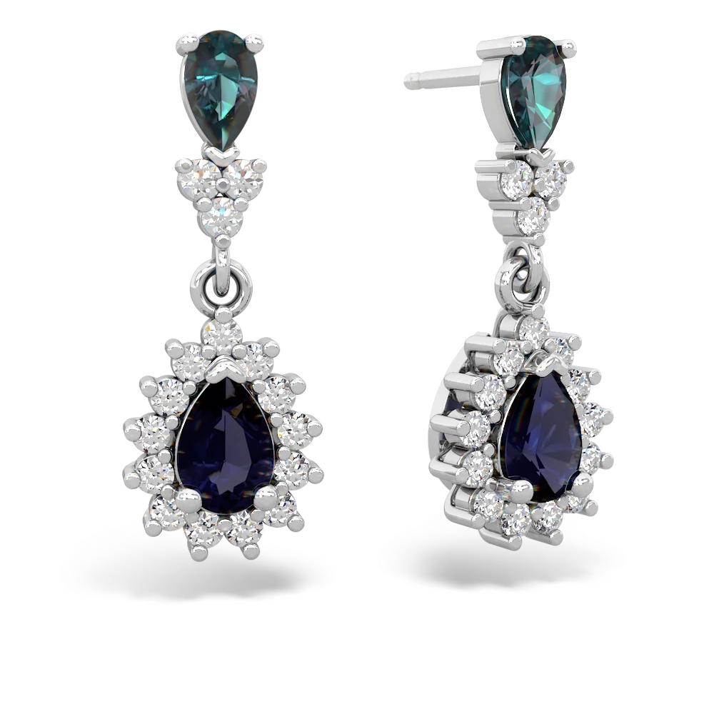 Alexandrite Halo Pear Dangle 14K White Gold earrings E1882