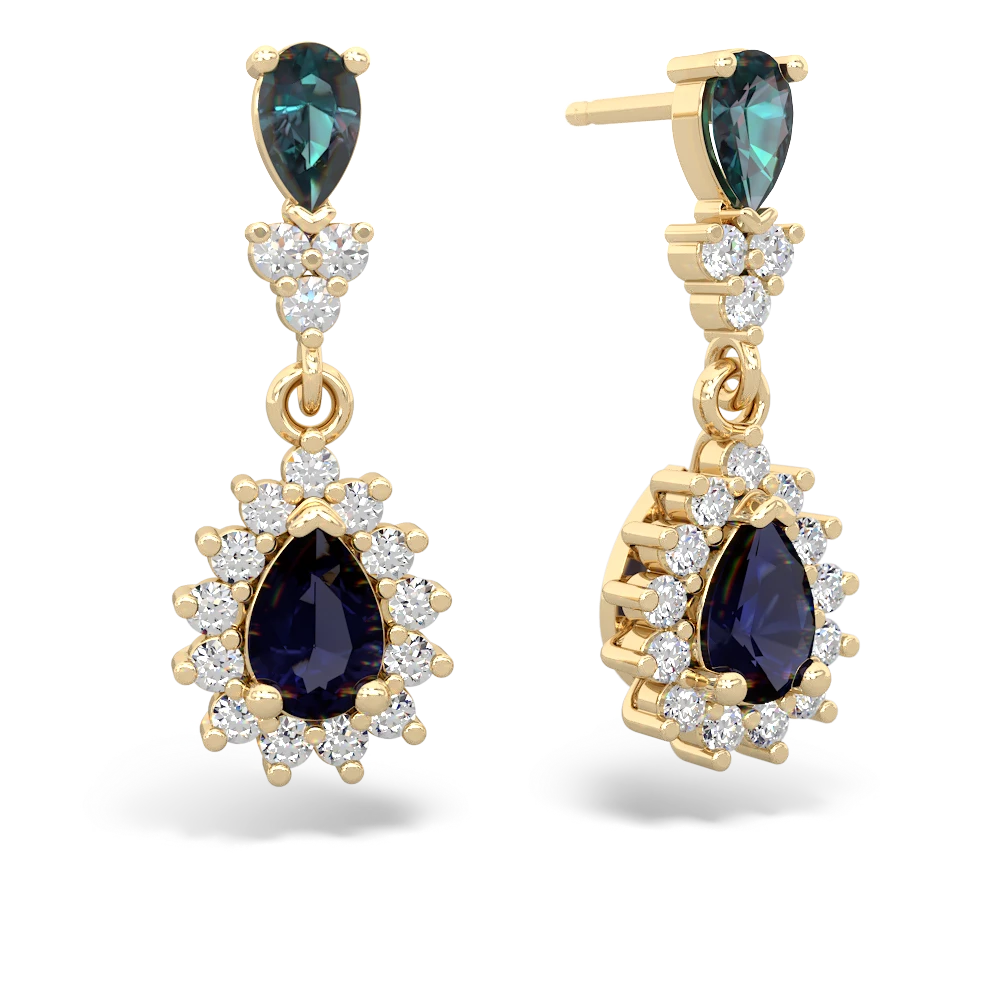 Alexandrite Halo Pear Dangle 14K Yellow Gold earrings E1882