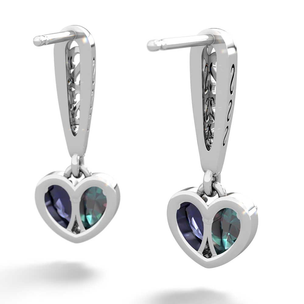 Alexandrite Filligree Heart 14K White Gold earrings E5070