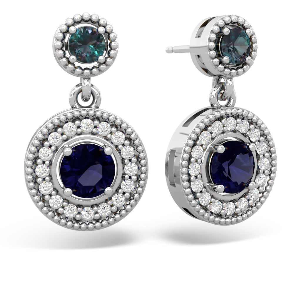 Alexandrite Halo Dangle 14K White Gold earrings E5319