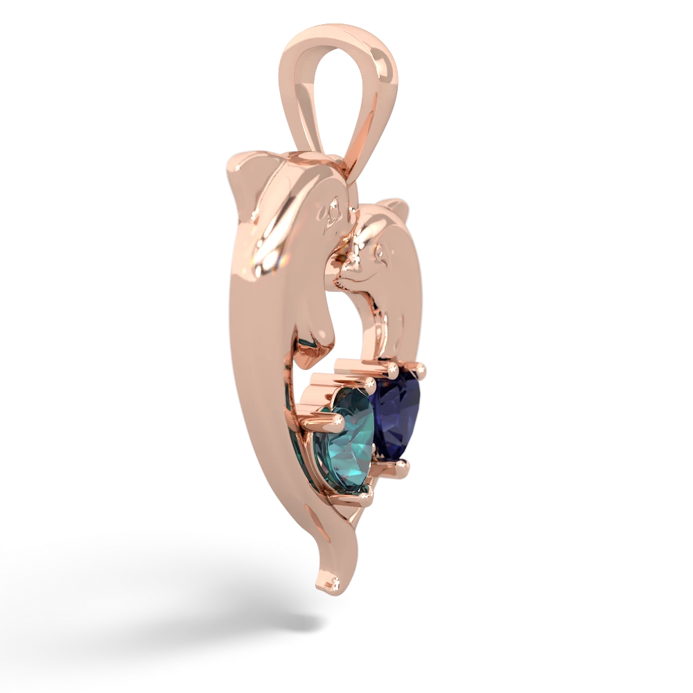 Alexandrite Dolphin Heart 14K Rose Gold pendant P5820