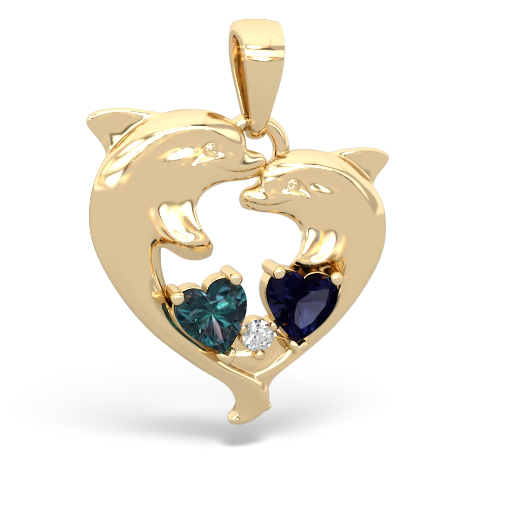 Alexandrite Dolphin Heart 14K Yellow Gold pendant P5820