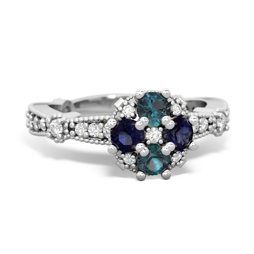 Alexandrite Sparkling Tiara Cluster 14K White Gold ring R26293RD