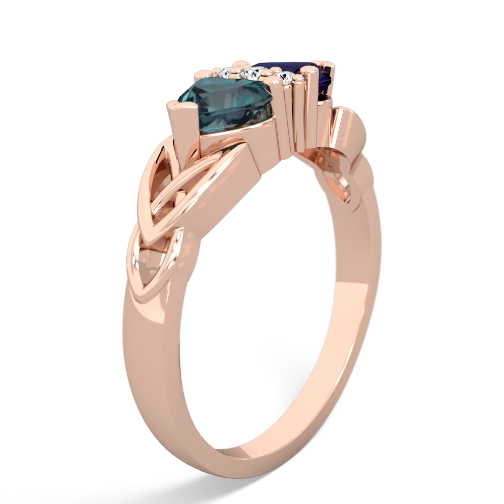 Alexandrite Celtic Knot Double Heart 14K Rose Gold ring R5040