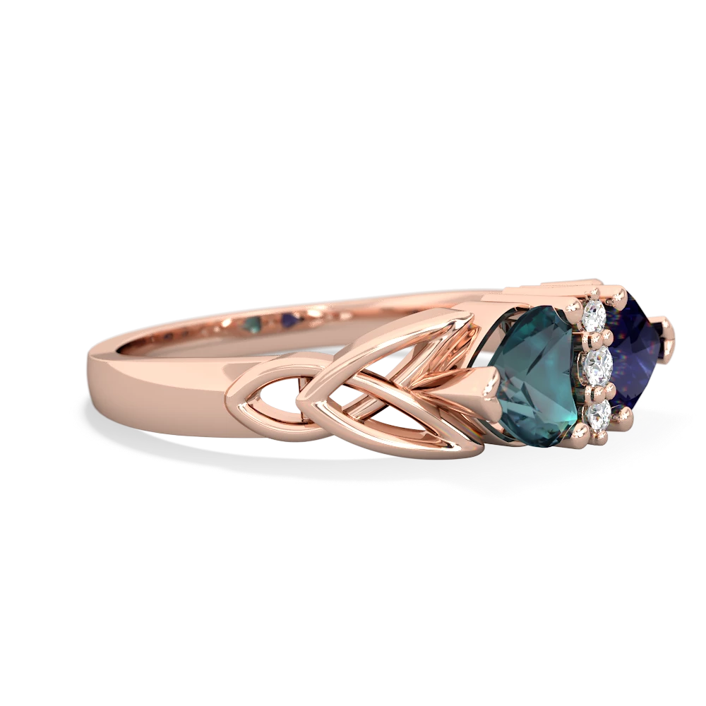 Alexandrite Celtic Knot Double Heart 14K Rose Gold ring R5040