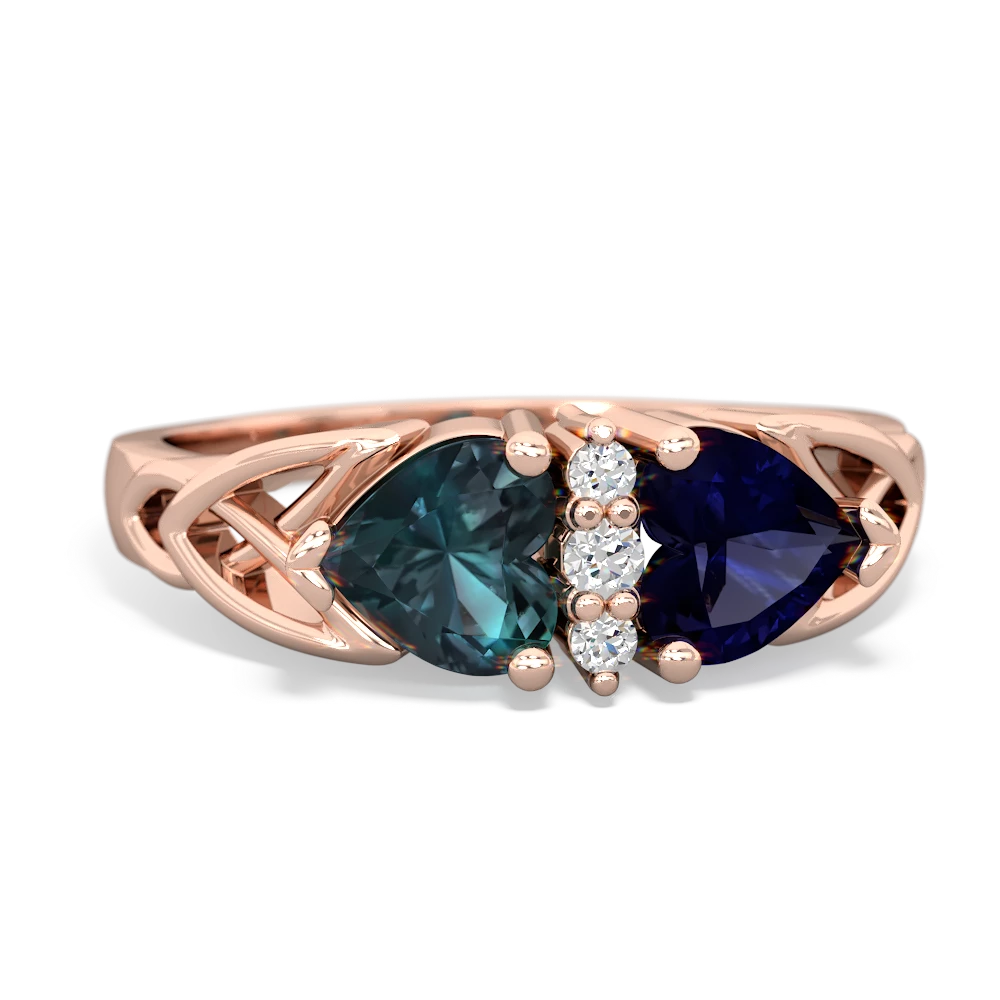 Alexandrite Celtic Knot Double Heart 14K Rose Gold ring R5040