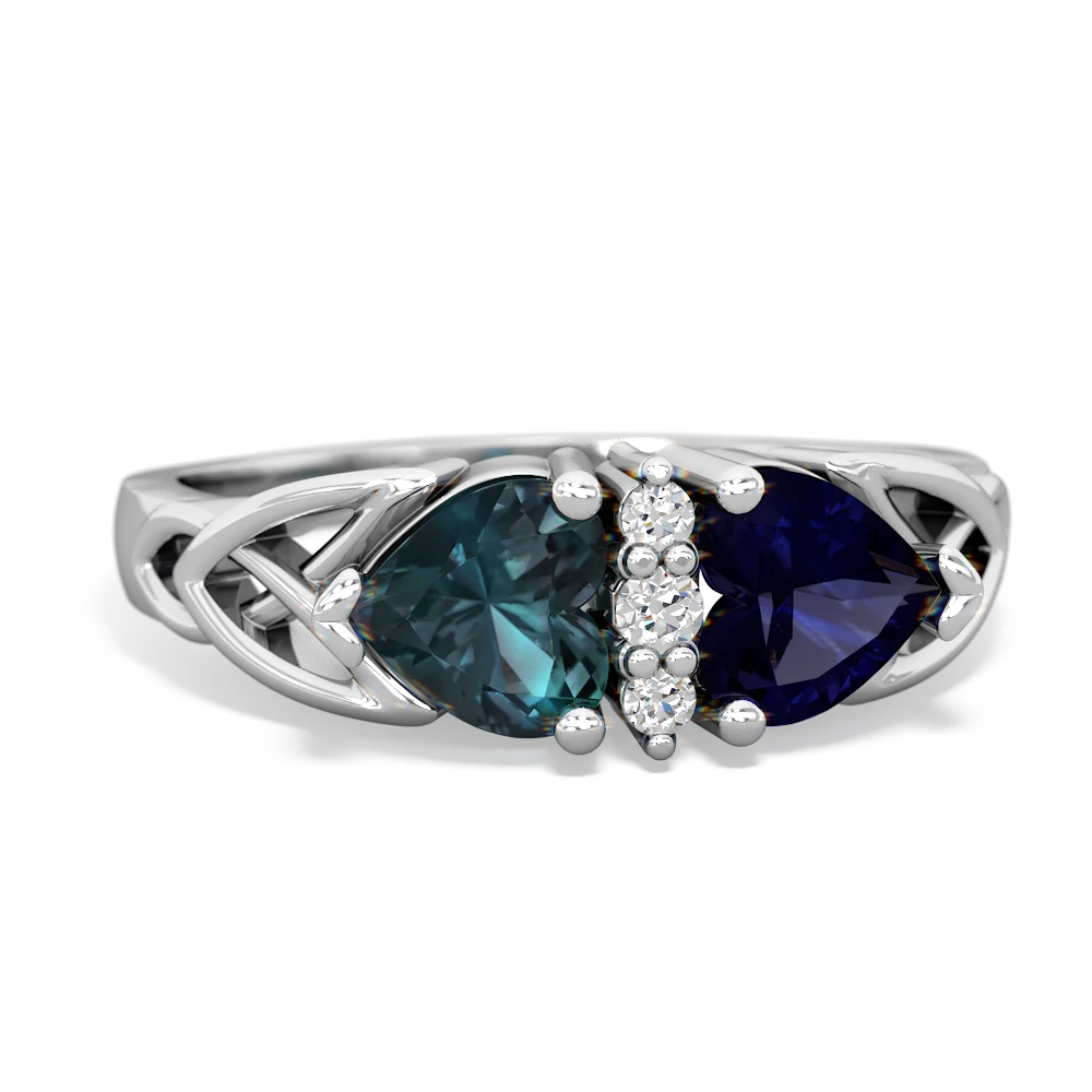 Alexandrite Celtic Knot Double Heart 14K White Gold ring R5040