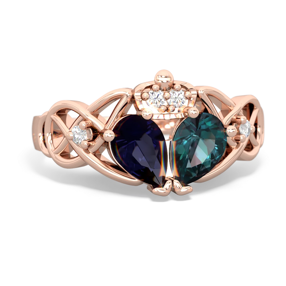 Alexandrite 'One Heart' Celtic Knot Claddagh 14K Rose Gold ring R5322