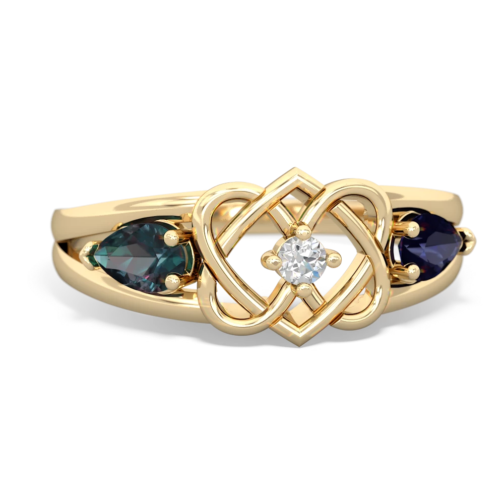 Alexandrite Hearts Intertwined 14K Yellow Gold ring R5880