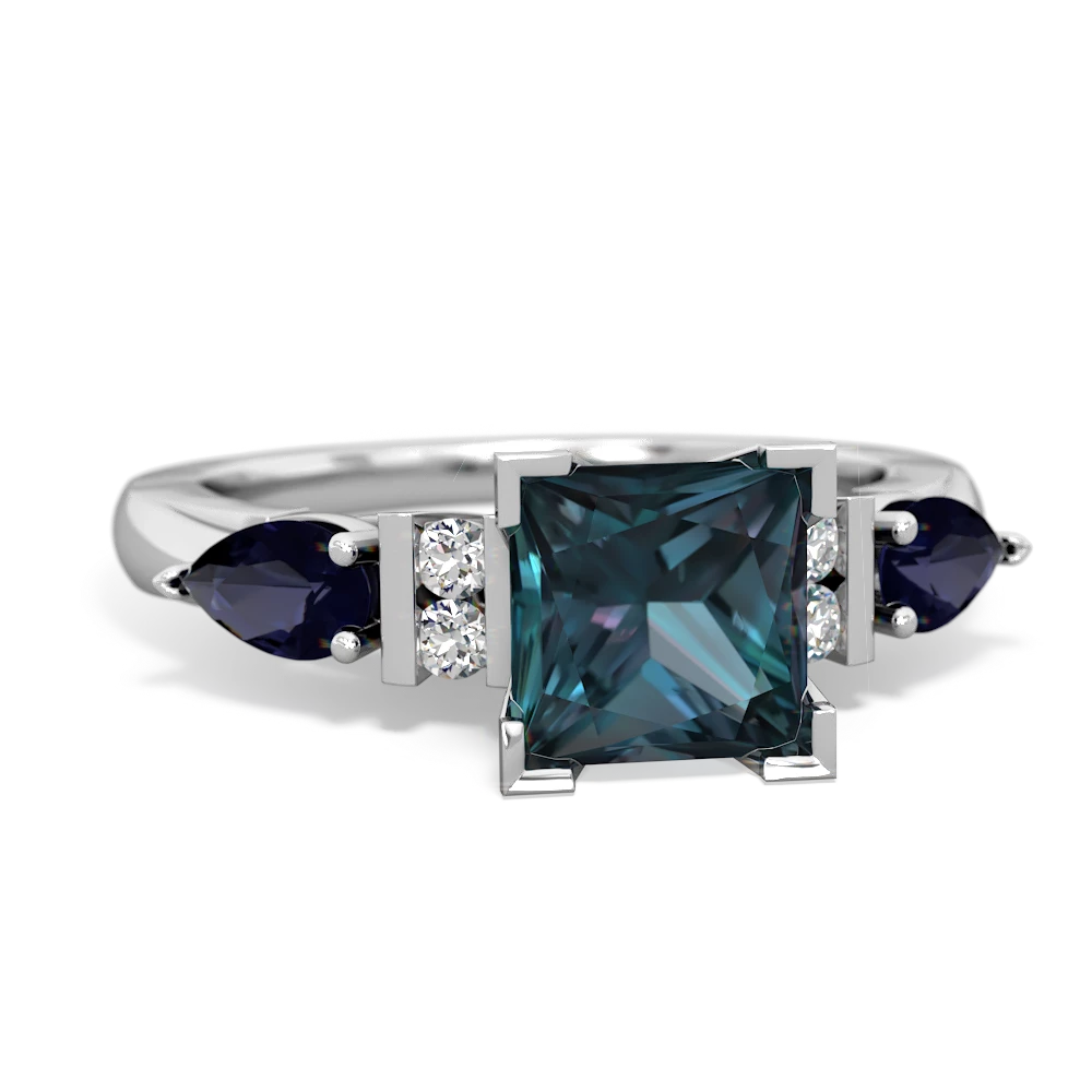 Alexandrite 6Mm Princess Eternal Embrace Engagement 14K White Gold ring C2002