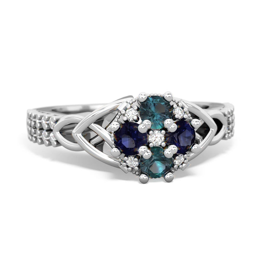 Alexandrite Celtic Knot Cluster Engagement 14K White Gold ring R26443RD