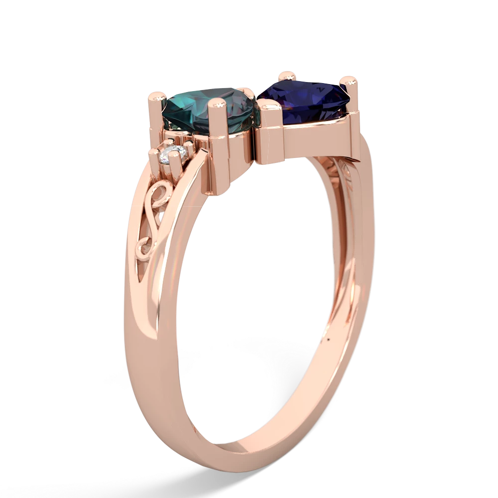 Alexandrite Snuggling Hearts 14K Rose Gold ring R2178