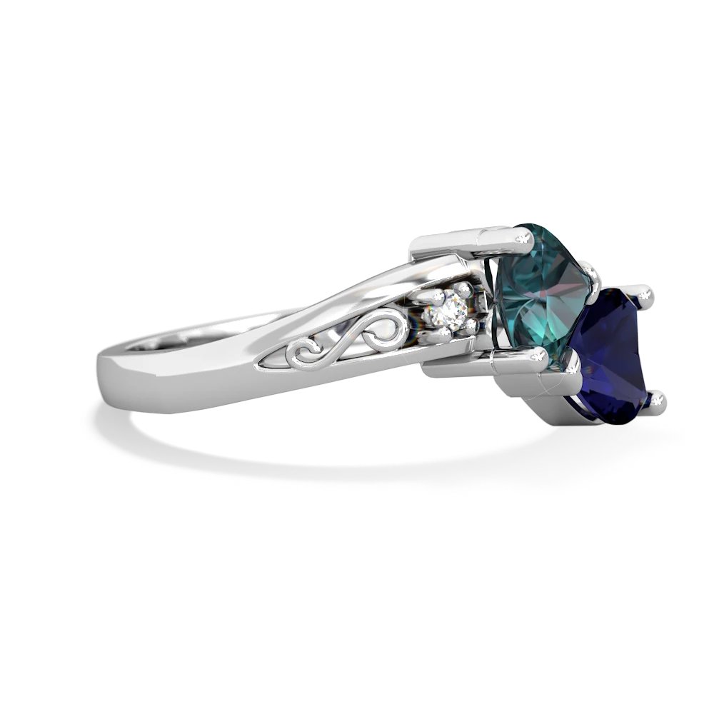 Alexandrite Snuggling Hearts 14K White Gold ring R2178