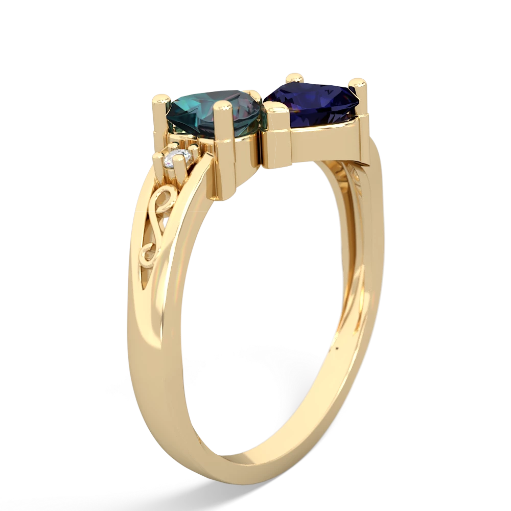 Alexandrite Snuggling Hearts 14K Yellow Gold ring R2178