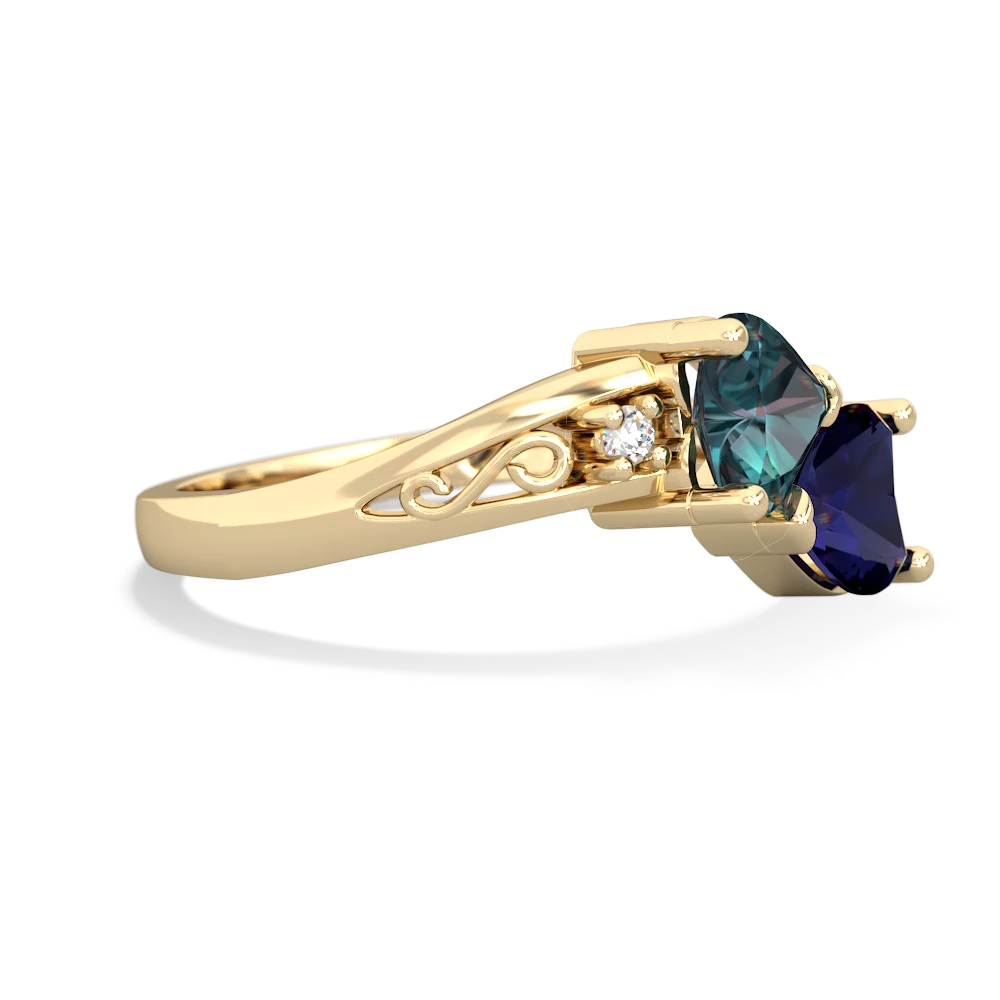 Alexandrite Snuggling Hearts 14K Yellow Gold ring R2178