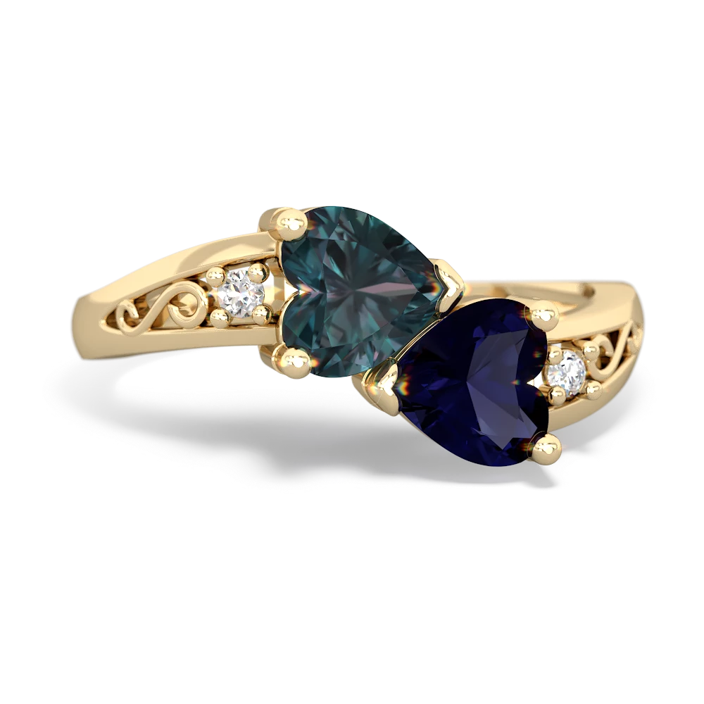 Alexandrite Snuggling Hearts 14K Yellow Gold ring R2178