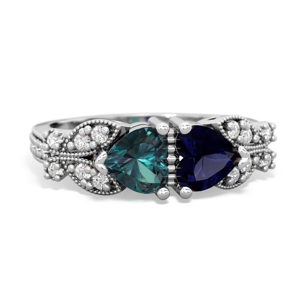 Alexandrite Diamond Butterflies 14K White Gold ring R5601