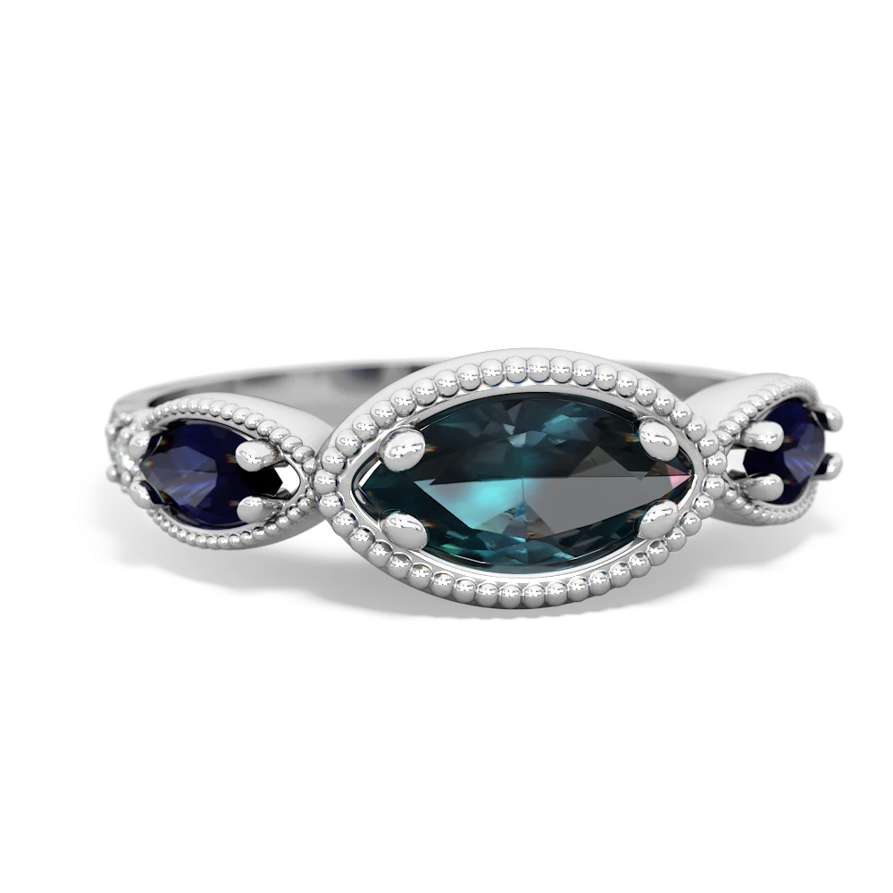 Alexandrite Milgrain Marquise 14K White Gold ring R5700