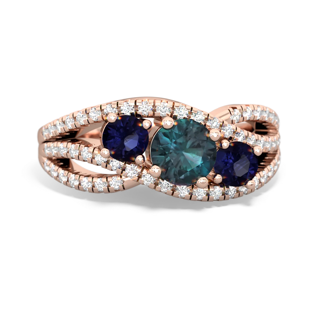 Alexandrite Three Stone Aurora 14K Rose Gold ring R3080